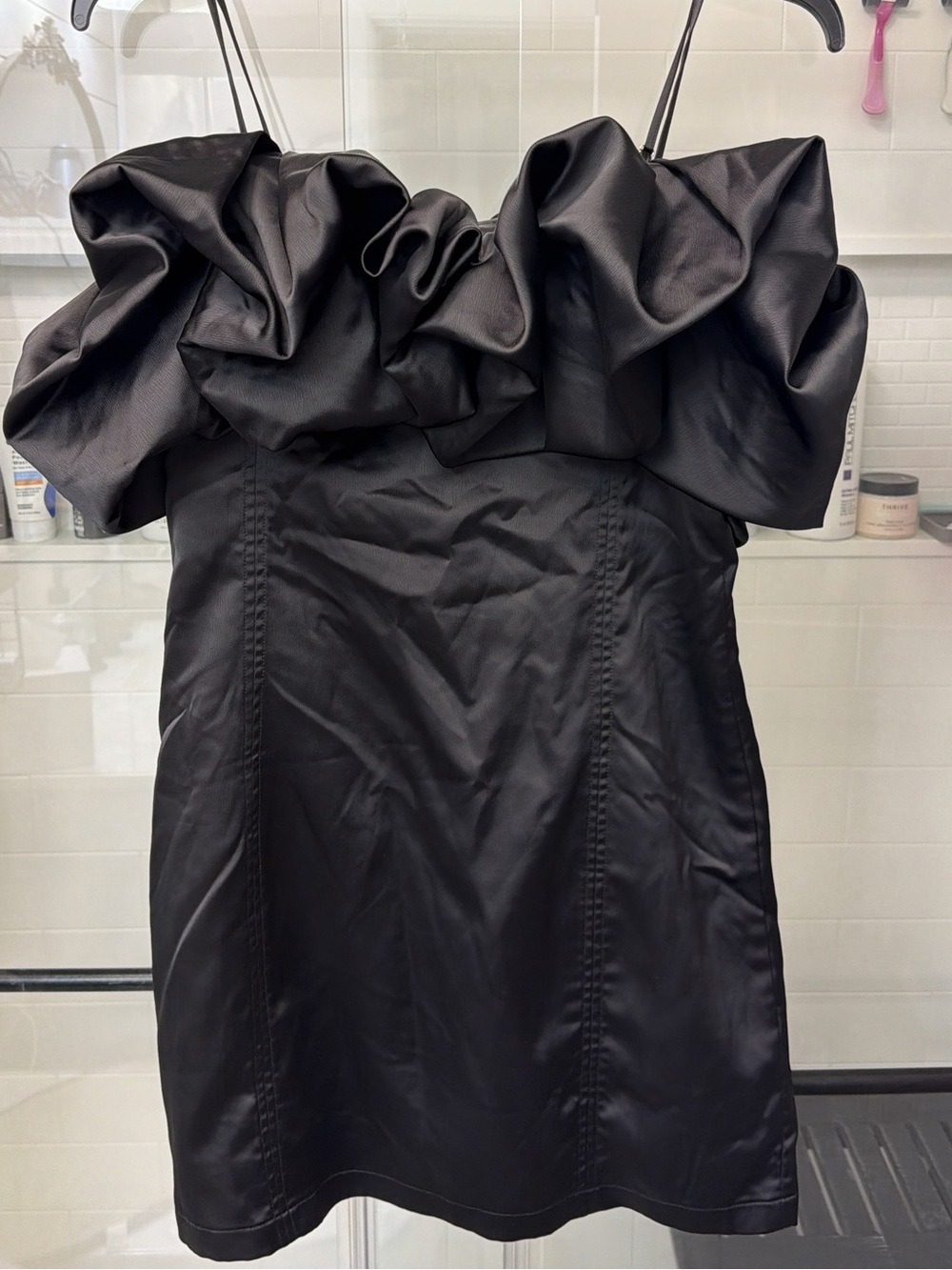 Black Ruffle Off-Shoulder Mini Dress - Picture 7 of 7